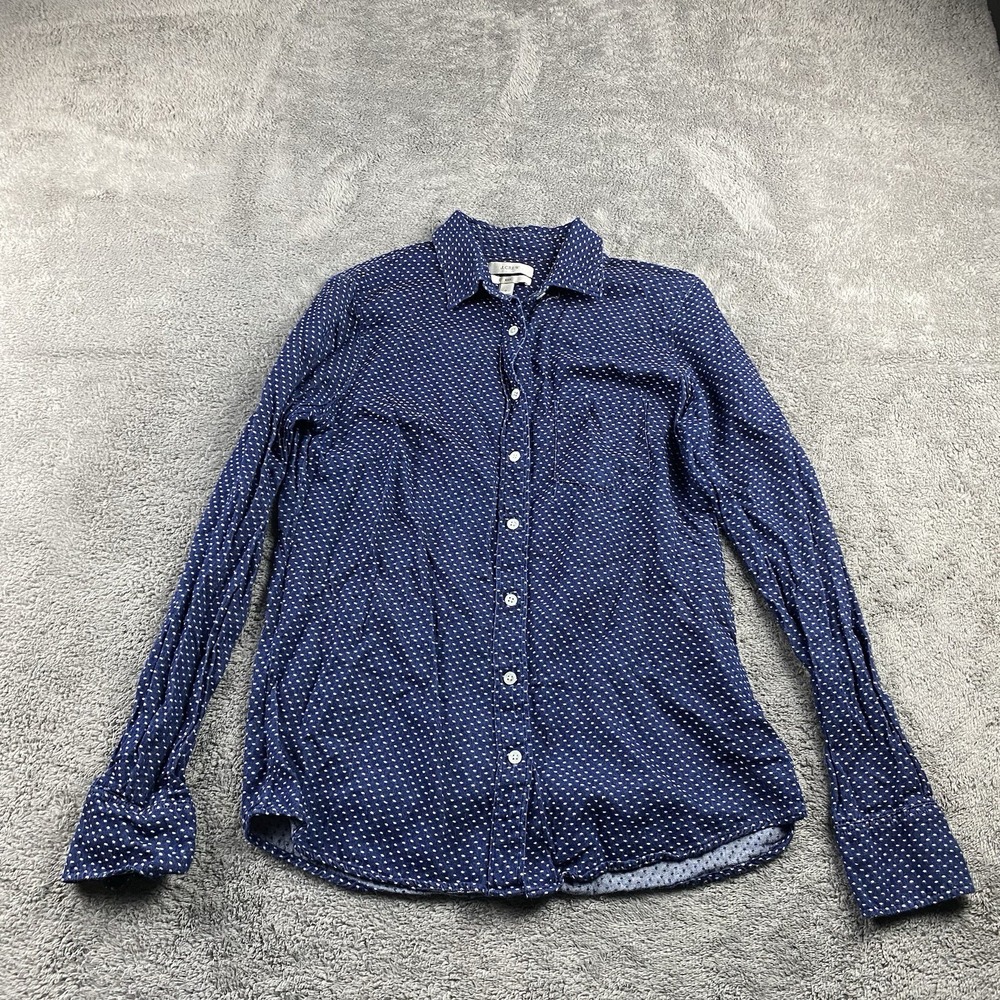 J.Crew Long Sleeve Button Up‎ Shirt Boy Fit Womens 0 Blue White Polka Dots